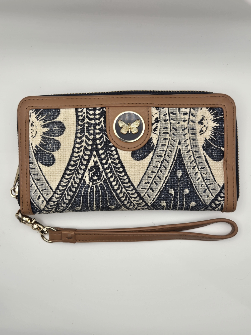 Spartina 449 Navy, Cream & Tan Butterfly-Accent Wristlet